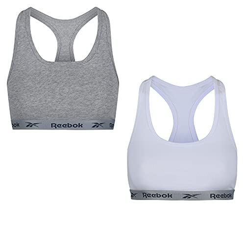 Reebok Women's Women’s Crop, Stretch Cropped Sports Top with Racer Back – Grey/White, Multi Pack of 3 Training Bra, Weiß/Grau Meliert, Small von Reebok