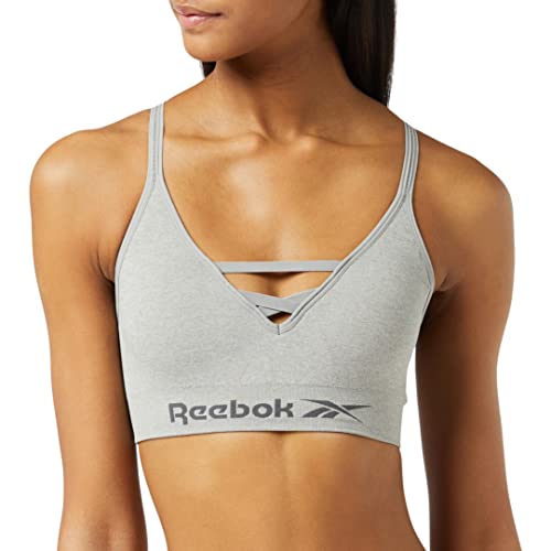 Reebok Women's Women’s Seamless, Stretchy Wirefree Sports Crop Top with Racer Style Back in Grey Marl Training Bra, Grau, M von Reebok