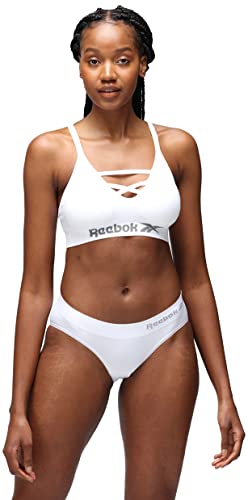 Reebok Women's Women’s Seamless, Stretchy Wirefree Sports Crop Top with Racer Style Back in White Training Bra, Weiß, M von Reebok