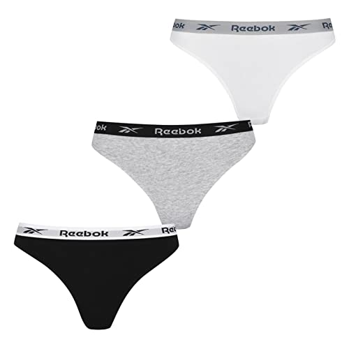 Reebok Damen, Slip, Mehrfachpackung, Baumwoll-Unterwäsche mit niedriger Taille, mit elastischem Bund Basisschicht, Schwarz/Weiß/Grau Meliert, XS (3er Pack) von Reebok