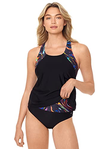 Reebok Damen Bademode Lifestyle U-Ausschnitt Textur Track Soft Cup Tankini Top, multi, X-Large von Reebok