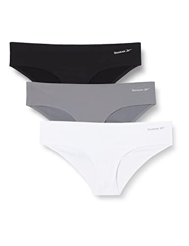 Reebok Damen Bonded Sport, Mehrfachpackung, Nahtlose Trainingsunterwäsche mit mittelhoher Taille Slip, Schwarz/Weiß/Kaltgrau, 32 (3er Pack) von Reebok