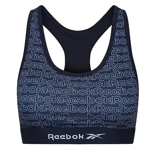 Reebok Damen Crop Top in Marineblau | Niedrig belastbares Fitness-BH mit Feuchtigkeitsableitung, herausnehmbaren Pads und Mikrofaser-Unterband von Reebok