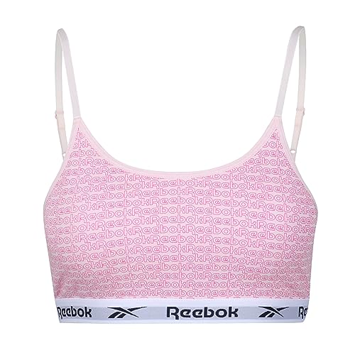 Reebok Damen Crop-Top mit pinkem Markenprint | Bequeme Unterwäsche mit weichem Microfaser-Unterband, verstellbaren Trägern und Rückenausschnitt-Detail von Reebok