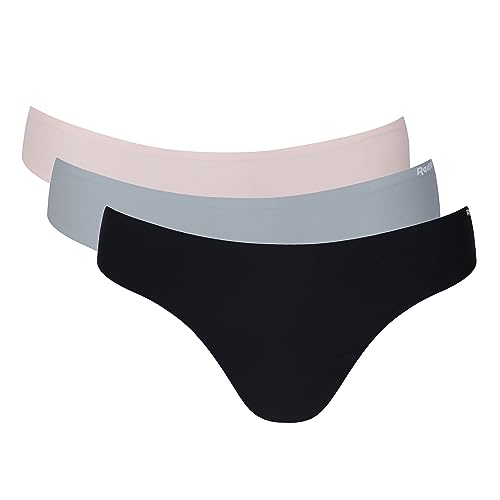 Reebok Damen Damen Thongs in Schwarz/Hellrosa/Grau | Bequem und dehnbar - Packung mit 3 Stück Tangahöschen, von Reebok