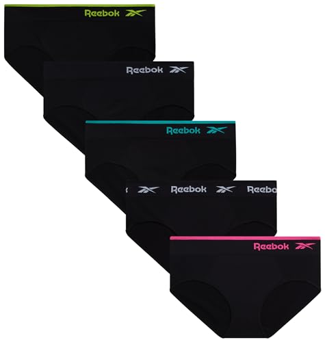 Reebok Damen Hipster-Unterhosen - 5er Pack Atmungsaktive Performance Stretch Hipster-Slips - Nahtlose Unterwäsche für Frauen (S-XL), Größe M, Schwarz von Reebok