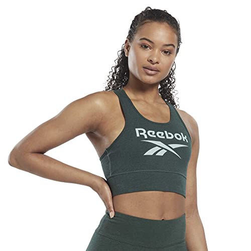 Reebok Damen Identity Bralette aus Baumwolle mit großem Logo Sport-BH, Blickdicht, Waldgrün Mel, XS von Reebok