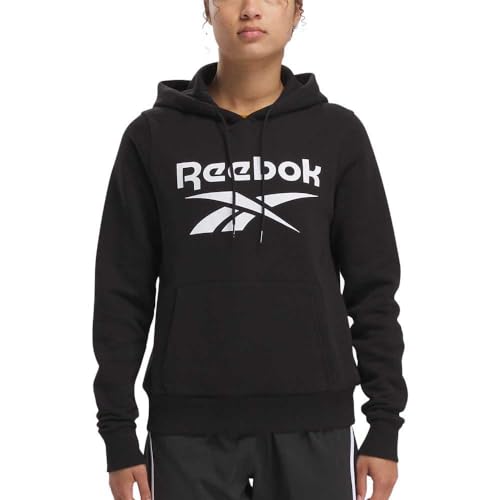 Reebok Damen Identity Fleece-Kapuzenpullover mit großem Logo Trainings-Träger-Tops, Schwarz, L von Reebok