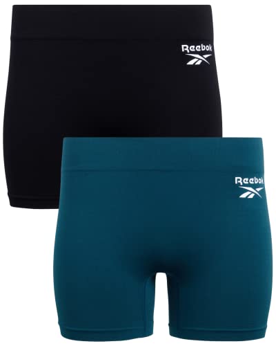 Reebok Damen Jungen Shorts Unterwäsche – 2er-Pack Performance mittellange Boyshort Panties – nahtlose Unterwäsche für Frauen (S-XL), Tiefes Blaugrün/Schwarz, XL von Reebok