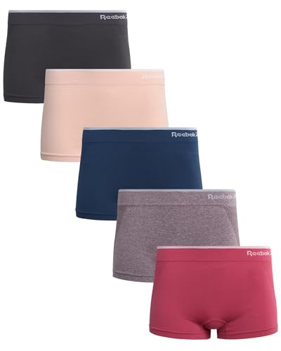Reebok Damen Jungen Shorts Unterwäsche – 5er-Pack Stretch Performance Boyshort Panties – Nahtlose Unterwäsche für Frauen (S-XXL), Fuchs/Handschuh/Lotusfeige/Denim/geschwärzte Perle, L von Reebok