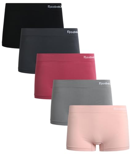 Reebok Damen Jungen Shorts Unterwäsche – 5er-Pack Stretch Performance Boyshort Panties – Nahtlose Unterwäsche für Frauen (S-XXL), Geschwärzte Perle/Lotus/Fingerhut/Haifischleder/Schwarz, XXL von Reebok