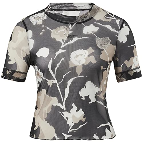 Reebok Damen Myt Allover-Print Mesh T-Shirt, Schwarz, M von Reebok