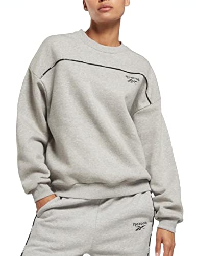 Reebok Damen Paspelpackung mit Rundhalsausschnitt Sweatshirt, Mgreyh, L von Reebok