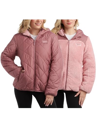 Reebok Damen Puffer Jacke - Gesteppte Puffer Reversible zu Faux Fleece Jacke - Isolierte Winterjacken für Frauen (S-XL), Dunkle Rose., L von Reebok