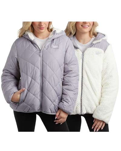Reebok Damen Puffer Jacke - Gesteppte Puffer Reversible zu Faux Fleece Jacke - Isolierte Winterjacken für Frauen (S-XL), taubengrau, M von Reebok