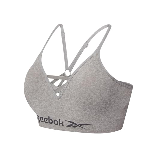 Reebok, Damen, Nahtloser BH, elastisches, Bauchfreies Sport-Top, ohne Bügel, Rücken im Racer Style, in Grau von Reebok