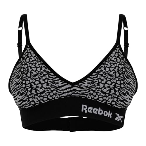 Reebok Damen Seamless Bra in grauem Animal Print mit abnehmbaren Polstern | Unterwäsche für geringe Belastung | Bequem und dehnbar mit Feuchtigkeitsableitungstechnologie von Reebok