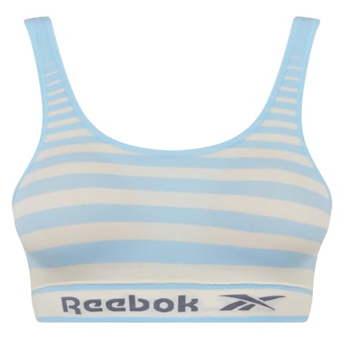 Reebok Damen Seamless Crop Top in blauem Streifenmuster | Unterwäsche für geringe Belastung mit abnehmbaren Polstern und Feuchtigkeitsableitungstechnologie von Reebok