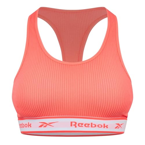 Reebok Damen Seamless Geripptes Crop Top in Orange | Unterwäsche-BH für Fitness mit geringer Belastung, mit herausnehmbaren Polstern und Feuchtigkeitsableitungstechnologie, Orange Flare, S von Reebok