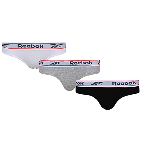 Reebok Damen Slip Carina, 3 Stück, Schwarz/Weiß/Grau Meliert Basisschicht, Small (3er Pack) von Reebok