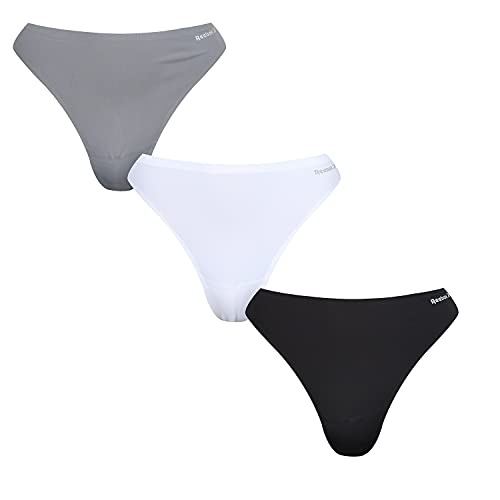 Reebok Damen Sport-Tanga, verklebt, nahtlos, Mehrfachpackung, Trainingsunterwäsche Tangas, Schwarz/Weiß/Kaltgrau, 42 (3er Pack) von Reebok