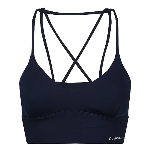 Reebok Damen Strappy Crop Top in Marineblau | Fitness-Unterwäsche mit Feuchtigkeitsableitung, herausnehmbaren Pads und bequemem Microfaser-Unterband von Reebok