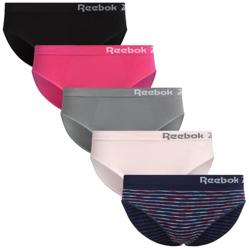 Reebok Damen Unterwäsche – Nahtlose Bikini-Slips (5er-Pack), Blau/Pink Lady/Haifischhaut/Violett/Schwarz, S von Reebok