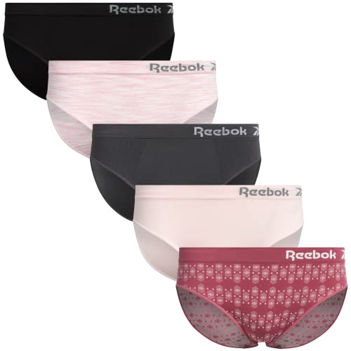 Reebok Damen Unterwäsche - Nahtloser Bikini-Slip (5er-Pack), Jacquard/Lotus/Schwarz/Pink Spacedye/Schwarz, M von Reebok