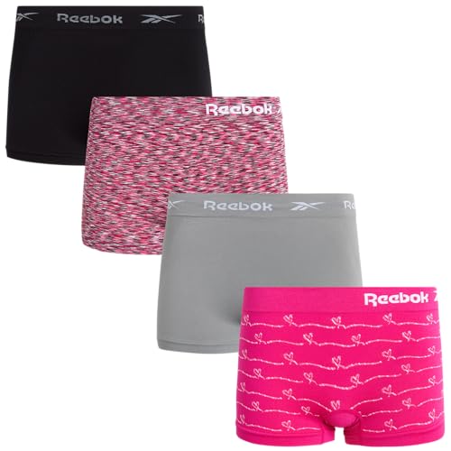 Reebok Damen Unterwäsche - Nahtlose Boyshort Höschen (4er Pack), Pink Yarrow/Sharkskin/Black/Spacedye, M von Reebok