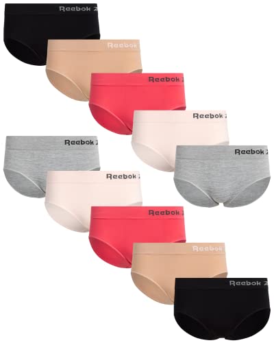 Reebok Damen Unterwäsche - Nahtlose Hipster Slips (10er-Pack), Größe L, Grau/Rosa/Schwarz von Reebok