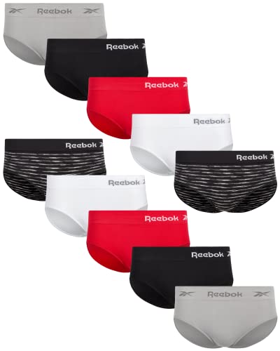 Reebok Damen Unterwäsche - Nahtlose Hipster Slips (10er Pack), Größe S, Schwarz/Rot/Grau/Weiß/Spacedye Black von Reebok