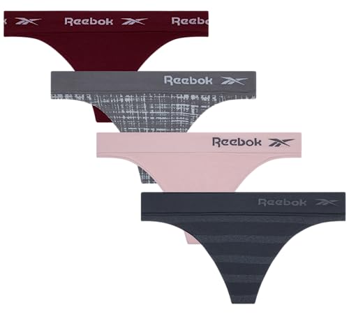 Reebok Damen Unterwäsche - Nahtloser Tanga (4er Pack), Größe M, Jacquard/Violett/Fig/Schwarz von Reebok