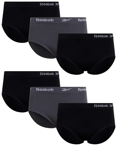 Reebok Damen Unterwäsche - Plus Size Nahtlose Slip Höschen (6er Pack), Schwarz/Geschwärzt/Schwarz, XXL Große Größen von Reebok