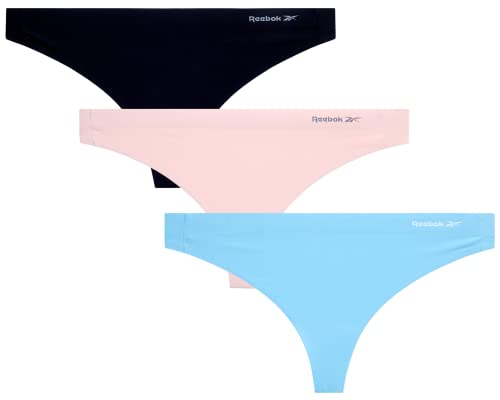 Reebok Damen Unterwäsche - Stretch Performance Tanga (3er Pack), Blau/Lot/Schwarz, L von Reebok