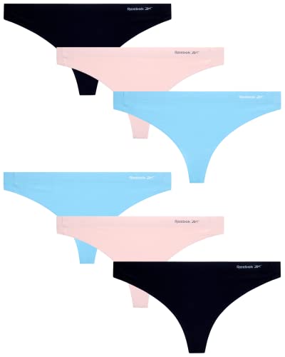 Reebok Damen Unterwäsche – Stretch Performance Tanga (6er-Pack), Blau/Lotus/Schwarz, M von Reebok