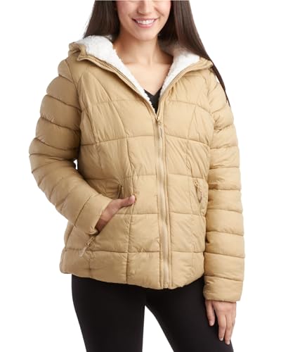 Reebok Damen Winterjacke - Heavyweight Quilted Puffer Parka Coat - Sherpa gefütterte Skijacke für Frauen (S-XL), Boulder Beige, Medium von Reebok