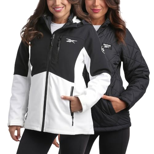 Reebok Damen-Skijacke – isolierte 3-in-1-Innenpufferjacke – wind- und wasserabweisende Oberbekleidung, Wintermäntel für Damen, Weiß/Schwarz, M von Reebok