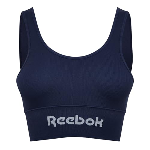 Reebok Damen wendbares Geripptes Seamless Crop Top in Marineblau | Fitness-BH mit Feuchtigkeitsableitungstechnologie und geringer Belastung von Reebok