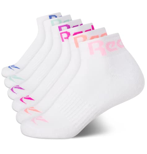 Reebok Girls' Athletic Arch Compression Cushion Comfort Quarter Cut Socks (6 Pack), White, Large von Reebok