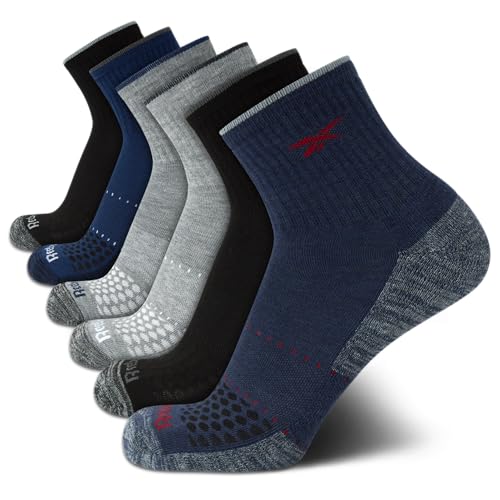 Reebok Herren Athletic Socks - Cushion High Quarter Cut Socken (6er Pack), Blau/Schwarz/Grau, 37.5-46.5 EU von Reebok