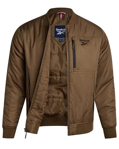 Reebok Herren-Bomberjacke – leichte Ripstop-isolierte Windjacke für Herren – lässige Jacke mit Reißverschluss und Taschen, Cocoa, XL von Reebok