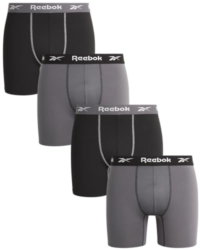 Reebok Herren-Boxershorts, 4er-Pack, Stretch, feuchtigkeitsableitend, mit Konturbeutel (Größen: S-XL), Schwarz/geschwärzte Perle, Medium von Reebok