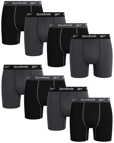 Reebok Herren-Boxershorts, 8er-Pack, Stretch, feuchtigkeitsableitend, mit Konturbeutel (Größen: S-XL), Schwarz/geschwärzte Perle, X-Large von Reebok
