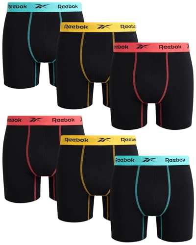 Reebok Herren-Boxershorts – 6er-Pack athletische Boxershorts mit Konturbeutel – Performance-Unterwäsche für Männer (Größe S-XL), Größe M, True Black mit Kontrastnähten von Reebok