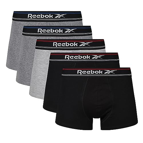 Reebok Herren Boxershorts in Anthrazit/Blau/Grau mit passendem Nylonbund und feuchtigkeitsregulierenden Eigenschaften für extra Bequeme Unterwäsche, perfekt für das Training - 5er-Pack von Reebok