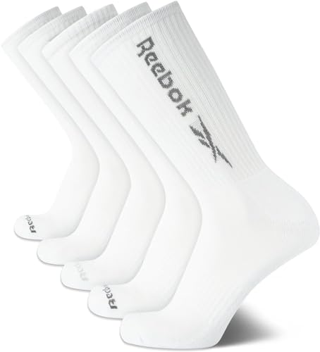 Reebok Herren Crew Socken – 5 Pack Comfort Cushion Performance Crew Socken für Männer – Klassische Herren Sportsocken (Größe: 39-47), Farbe: Weiß, 37.5-46.5 EU von Reebok