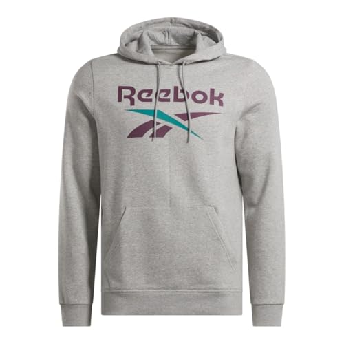Reebok Herren Identity Fleece-Hoodie mit großem Logo Trainings-Sweatshirt (lang), Mgreyh/Midnight Plum, XL von Reebok