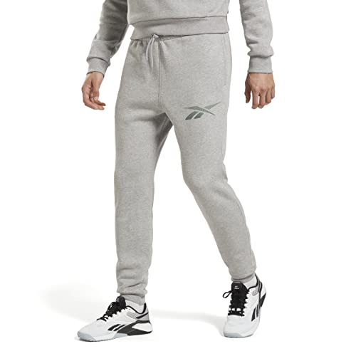 Reebok Herren Identity Fleece Sweatpants, Medium Grey Heather/Harmony Green, S von Reebok