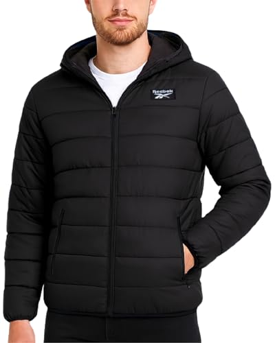 Reebok Herren Jacke - Leichter Steppmantel mit Kapuze - Warme Isolierte Winterjacke für Männer (S-4X), Einfarbig Schwarz, M von Reebok