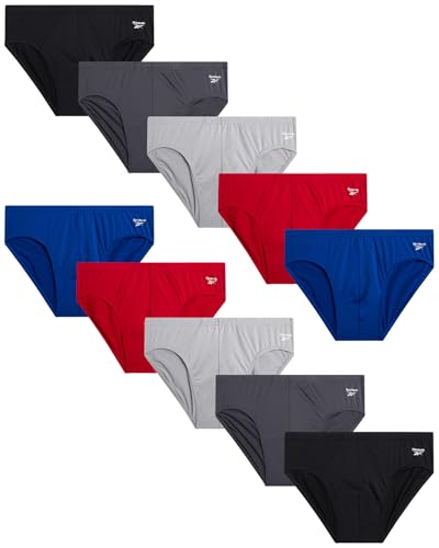 Reebok Herren Low Rise Slips – 10 Pack Silky Touch Performance Unterwäsche Slips für Männer, ohne Etikett für Ihren Komfort (Größe S-XL), Blackblackened Pearlsalsaalloyblue, X-Large von Reebok